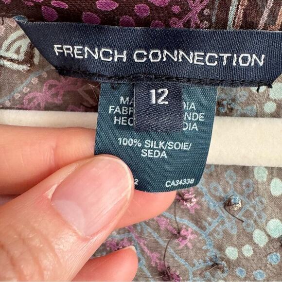 Y2K VTG Frech Connection 100% Silk Sequin Front Tie Blouse Festival Boho Sheer - Picture 2 of 11